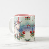 Weihnachten Einhorn Personalisierter Urlaub Zweifarbige Tasse (Vorderseite Links)