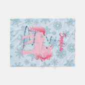 Weihnachten Einhorn Rosa Girl Snowflake Fleecedecke (Vorderseite (Horizontal))