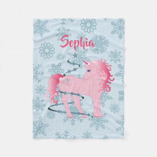 Weihnachten Einhorn Rosa Girl Snowflake Fleecedecke (Vorderseite)