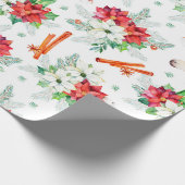 Weihnachten Einhorn-Rot-Weiß-Poinsettienmuster Geschenkpapier (Ecke)