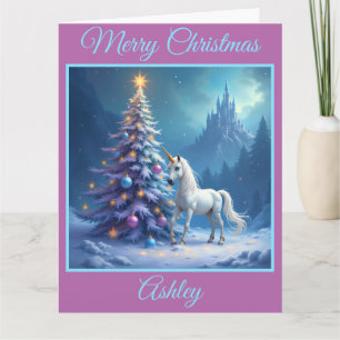 Weihnachten Einhorn und Märchenburg Karte
