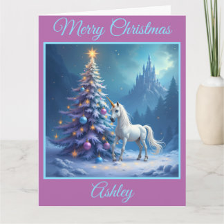 Weihnachten Einhorn und Märchenburg Karte