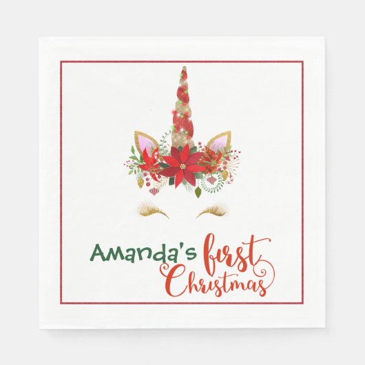 Weihnachten Einhorn Weihnachten Geburtstagspapier Serviette (Vorderseite)