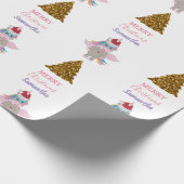 Weihnachten Einhorn Weihnachtsmannmütze Gold Glitz Geschenkpapier (Ecke)
