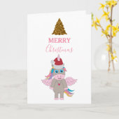 Weihnachten Einhorn Weihnachtsmannmütze Gold Glitz Karte (Gelbe Blume)