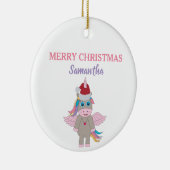 Weihnachten Einhorn Weihnachtsmannmütze Gold Glitz Keramik Ornament (Rechts)