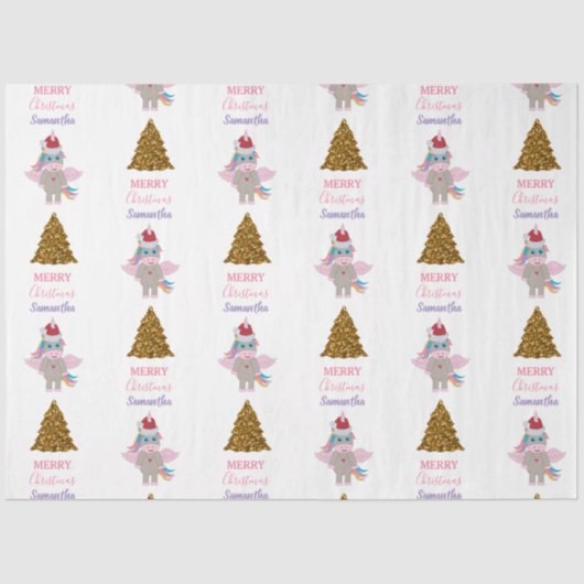 Weihnachten Einhorn Weihnachtsmannmütze Gold Glitz Seidenpapier (Vorderseite)