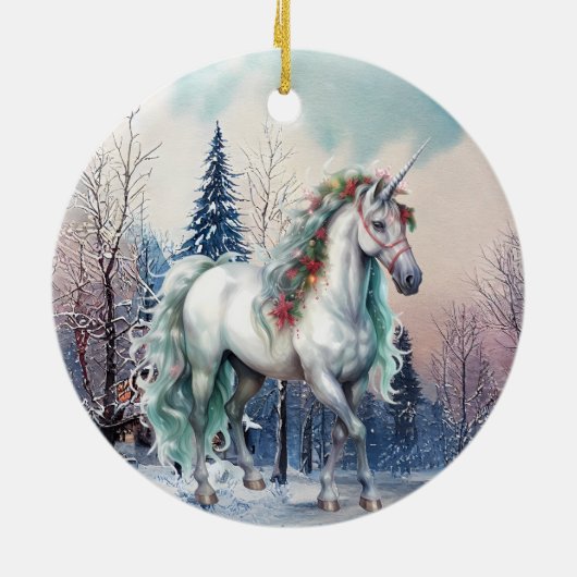 Weihnachten Einhorn Winter Szene Urlaub Keramik Ornament (Hinten)