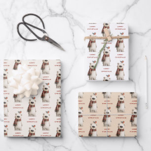 Weihnachten Eisbär Robin Muster weiß und creme Geschenkpapier Set