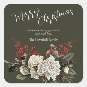 Weihnachten Elegant Floral Moderne Schrift Familie Quadratischer Aufkleber