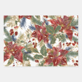 Weihnachten Elegant Red Gold Poinsettias Evergreen Geschenkpapier Set (Vorderseite)