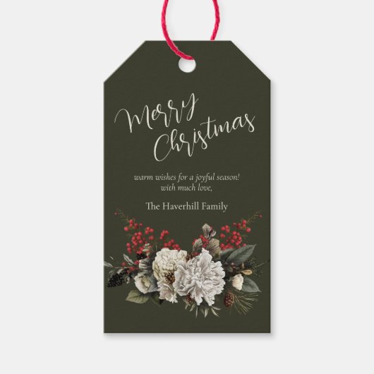 Weihnachten Elegante Blumenfamilie Name Geschenkanhänger (Vorderseite)