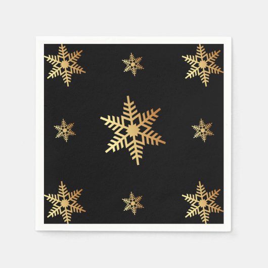 Weihnachten Elegante Goldene Schneeflocken auf Sch Serviette (Vorderseite)