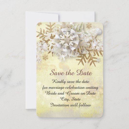 Weihnachten Elegante Goldene Schneeflocken Save th The Date (Vorderseite)