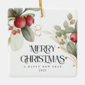 Weihnachten Elegante Watercolor Berry Classic Rund Keramikornament (Vorderseite)
