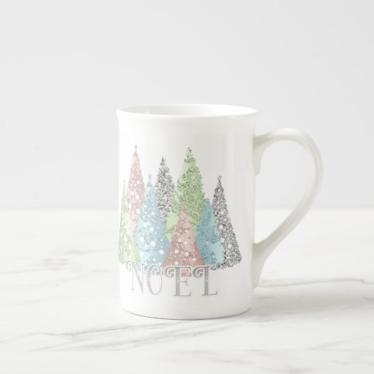 Weihnachten Eleganter Glitzer Bäume Knochen China Porzellantasse (Rechts)