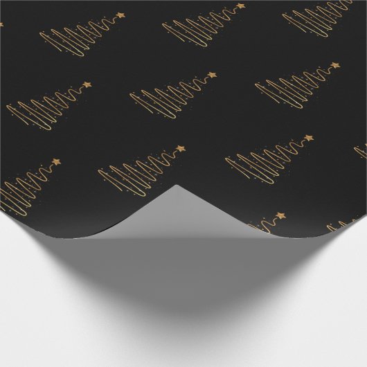 Weihnachten Eleganter Schwarzer und Goldener Tree Geschenkpapier (Ecke)