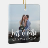 Weihnachten Elegantes Foto Mr. and Mrs Simple Keramikornament (Rechts)