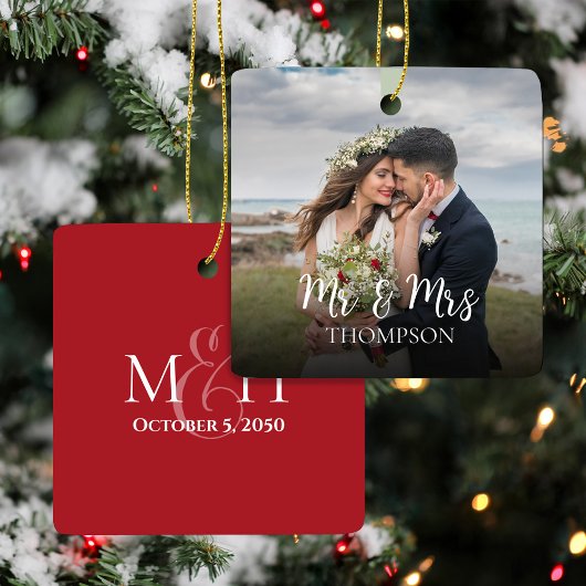 Weihnachten Elegantes Foto Mr. and Mrs Simple Keramikornament