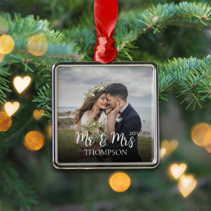 Weihnachten Elegantes Foto Mr. and Mrs Simple Ornament Aus Metall
