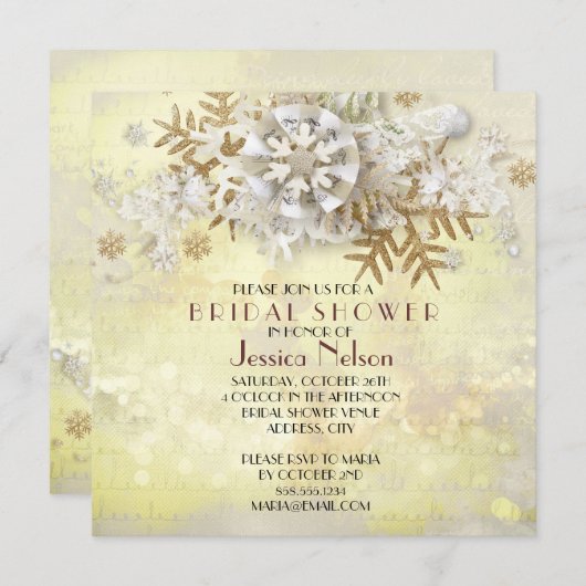 Weihnachten Elegantes Gold Snowflakes Brautparty Einladung (Vorne/Hinten)