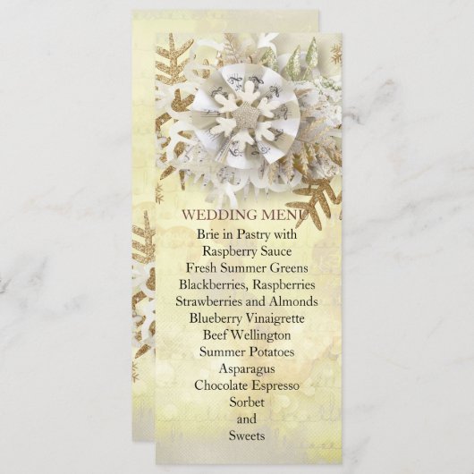 Weihnachten Elegantes Gold Snowflakes Hochzeitmenü Menükarte (Vorne/Hinten)