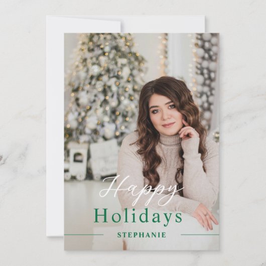 Weihnachten Elegantes Script Foto Green Happy (Vorderseite)