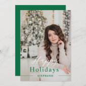 Weihnachten Elegantes Script Foto Green Happy (Vorne/Hinten)