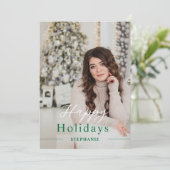 Weihnachten Elegantes Script Foto Green Happy (Stehend Vorderseite)