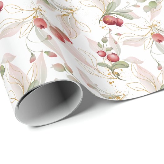Weihnachten Elegantes Watercolor Berry Wrapping Pa Geschenkpapier (Rolleneckpunkt)