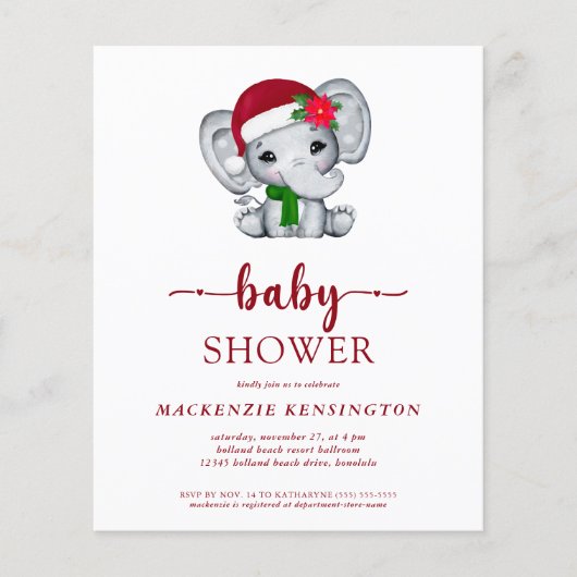 Weihnachten Elephant Baby Dusche Einladung (Vorderseite)