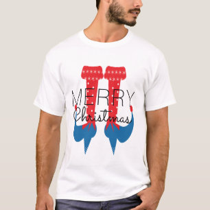 Weihnachten Elf Red Blue Script Snowflake Matching T-Shirt