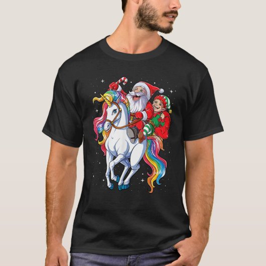 Weihnachten - Elf Reiten Einhorn T-Shirt (Vorderseite)