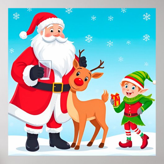 Weihnachten, Elf und Rentier zu Weihnachten Poster (Vorne)