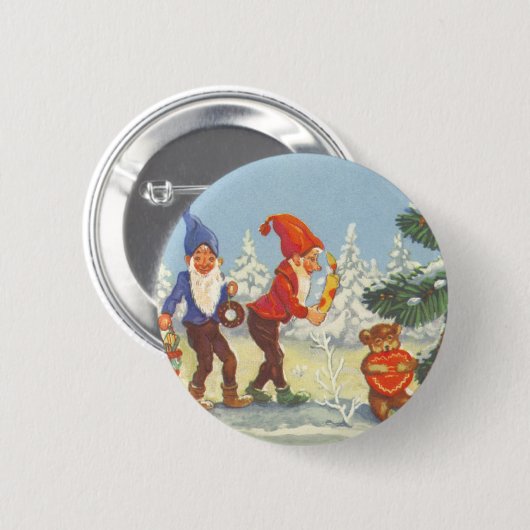 Weihnachten, Elfen im Schneewald Winter Button (Vorne & Hinten)