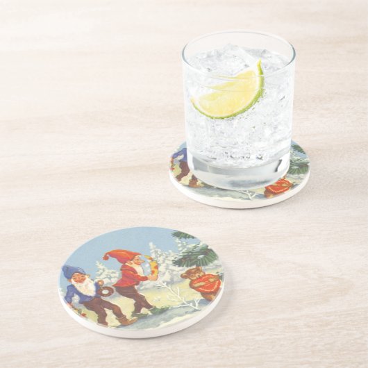 Weihnachten, Elfen im Schneewald Winter Getränkeuntersetzer (Seite)