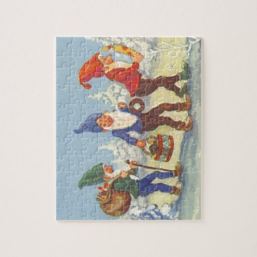 Weihnachten, Elfen im Schneewald Winter Puzzle (Vertikal)