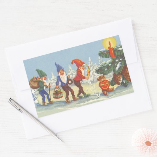 Weihnachten, Elfen im Schneewald Winter Rechteckiger Aufkleber (Umschlag)