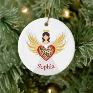 Weihnachten Engel Red Heart Leopard Wings Name Ges Keramik Ornament