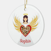 Weihnachten Engel Red Heart Leopard Wings Name Ges Keramik Ornament (Links)