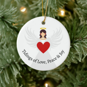 Weihnachten Engel Rotes Herz Liebe Frieden Josienn Keramik Ornament