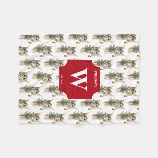 Weihnachten Engel & Tree Urlaub Mit Monogramm Fleecedecke (Vorderseite (Horizontal))