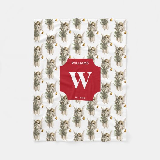 Weihnachten Engel & Tree Urlaub Mit Monogramm Fleecedecke (Vorderseite)