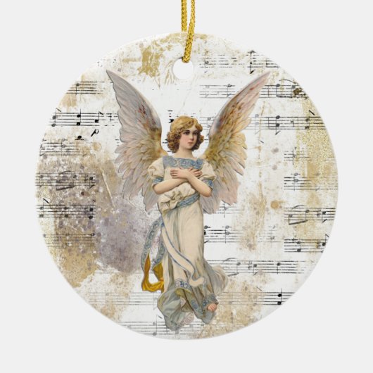 Weihnachten Engel Wings Music Gold Religiöse Custo Keramik Ornament (Vorne)