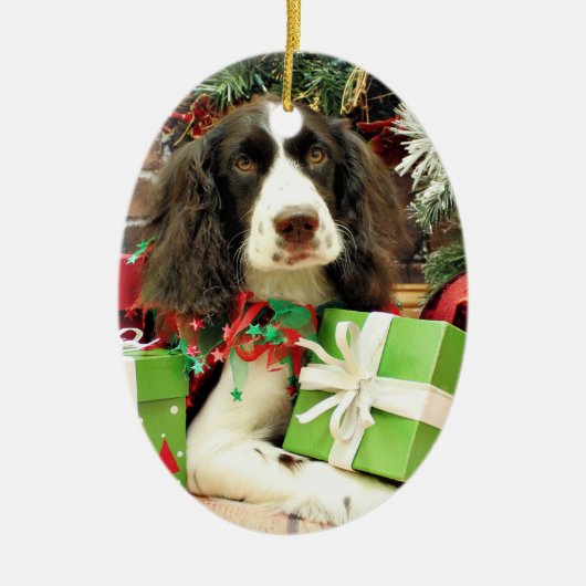 Weihnachten - englischer SpringerSpaniel - Kinzie Keramikornament (Vorne)