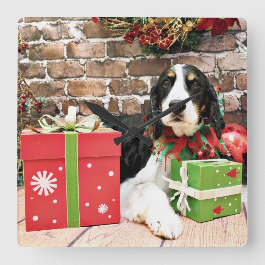 Weihnachten - englischer SpringerSpaniel - Mac Quadratische Wanduhr (Vorderseite)