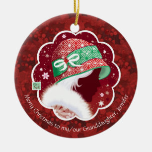 Weihnachten, Enkelin, Mädchen im roten Hut Keramik Ornament
