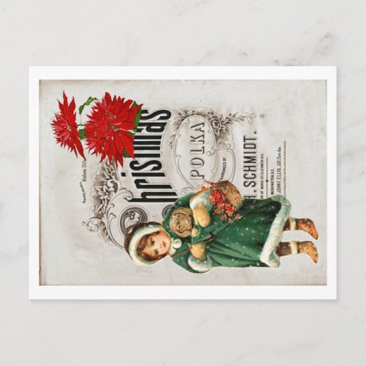 Weihnachten Ephemera Ad Niedlich Girl Red Chrysant Postkarte (Vorderseite)