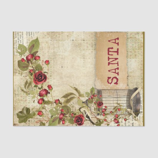 Weihnachten Ephemera Rose Vogelkäfig Seidenpapier (Vorderseite)