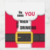 Weihnachten - Er sieht dich, wenn du trinkst Weinetikett (Einzelnes Label)